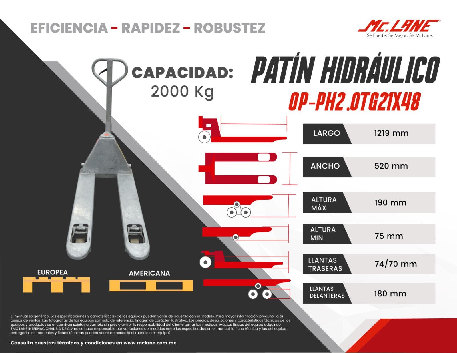 Patin Hidraulico Galvanizado McLane OP-PH2.0TG21X48 2T
