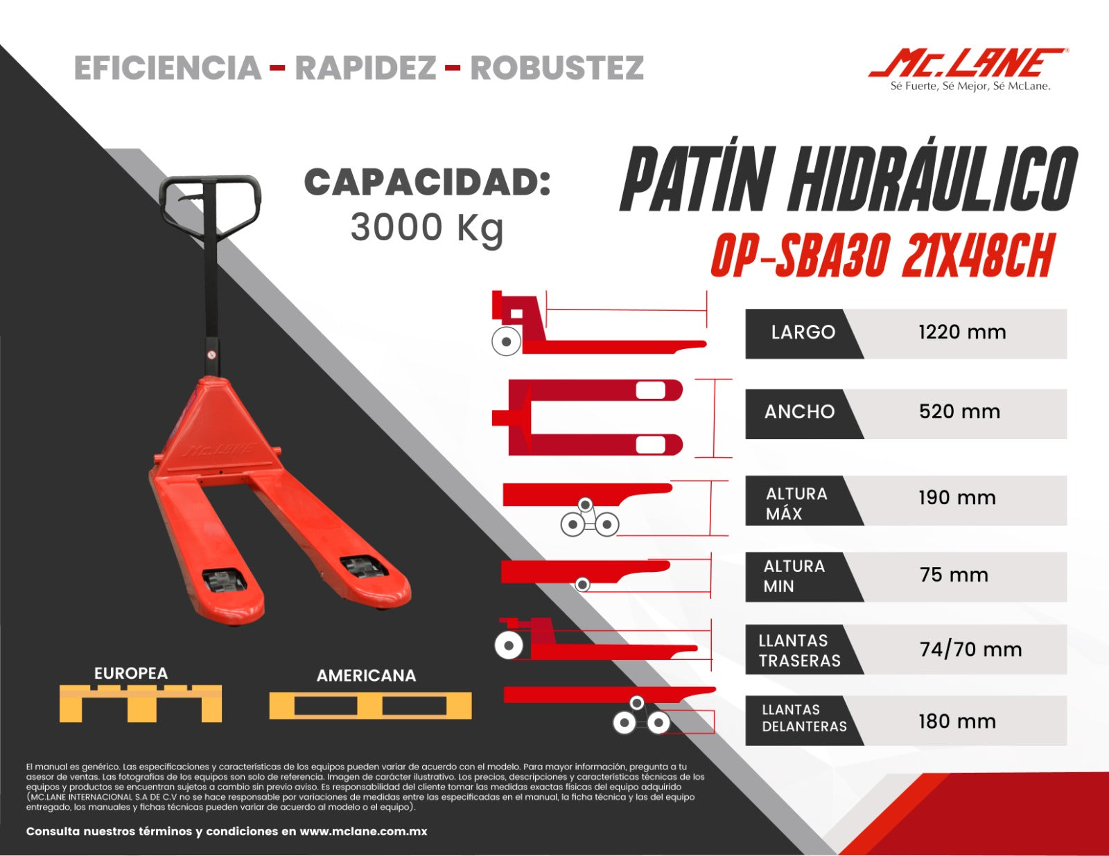 Patin Hidraulico McLane OP-SBA30 21X48C 3t