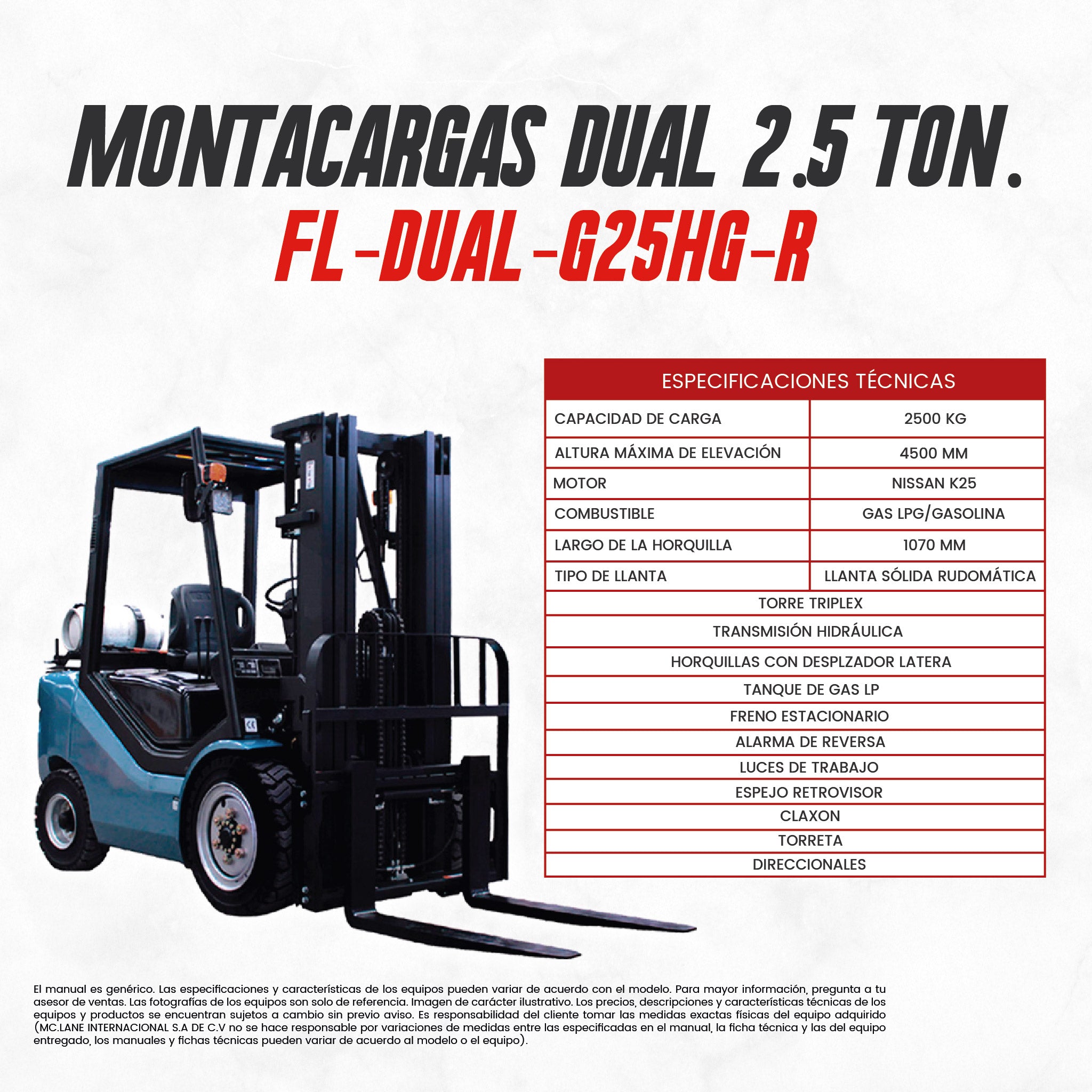 Montacargas 2.5T Diesel Mitsubishi 4.5M | CARGA MC LANE