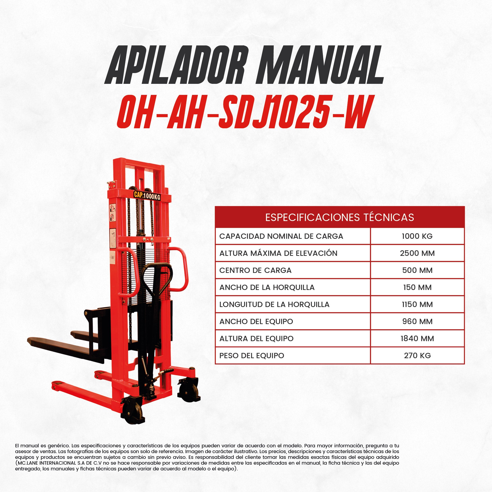 Set logístico de apilador manual y mesa elevadora | Carga de 1 tonelada y 227 kg | CARGA MC LANE