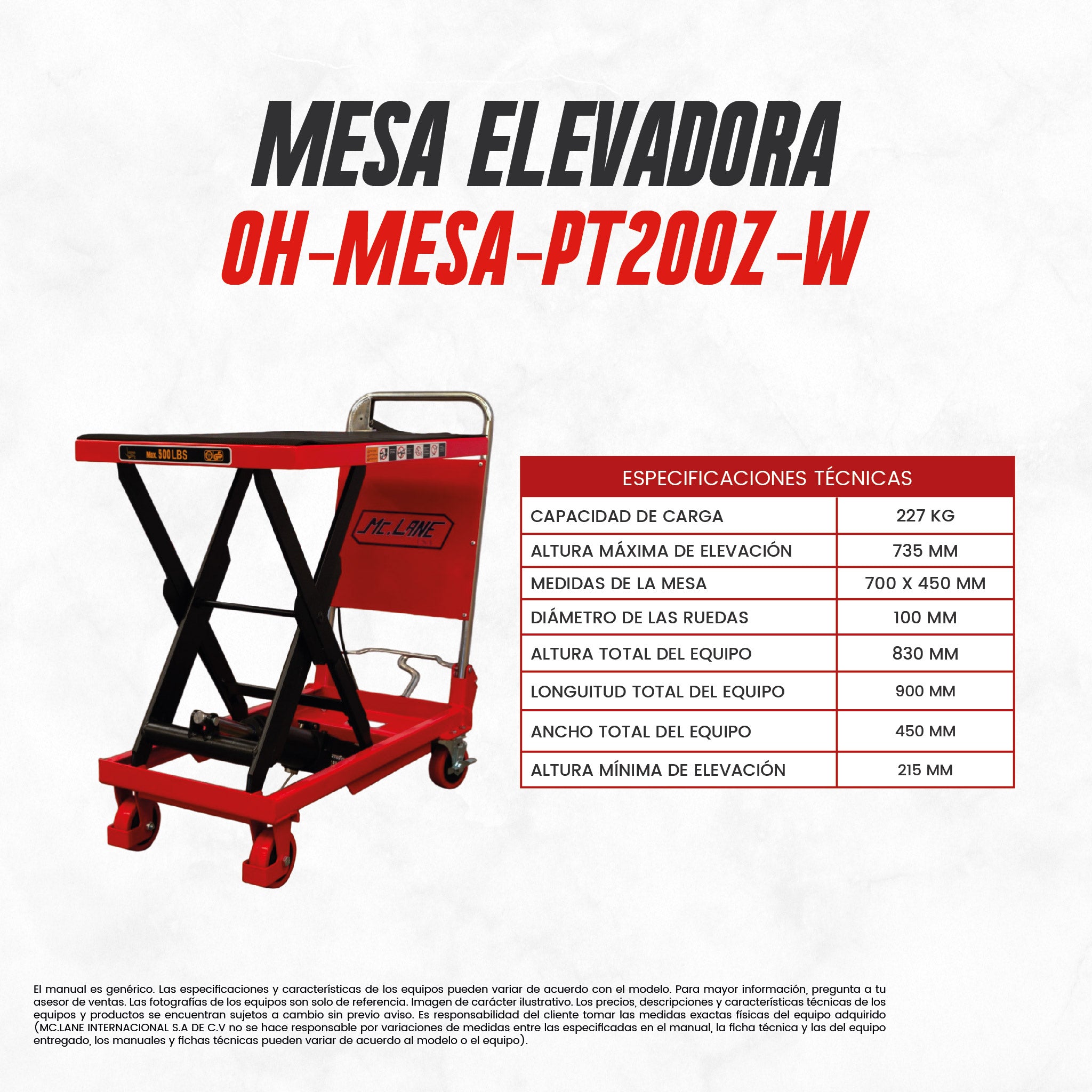 Set logístico de apilador manual y mesa elevadora | Carga de 1 tonelada y 227 kg | CARGA MC LANE